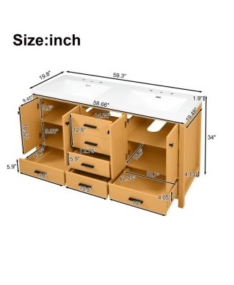59.3 Inch Double Sink Bathroom Vanity with Solid Wood Frame, Soft Close Drawers & Adjustable Shelves for Modern Storage