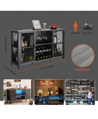 47 Inch Industrial Bar Cabinet with Wine Rack and Power Outlets
