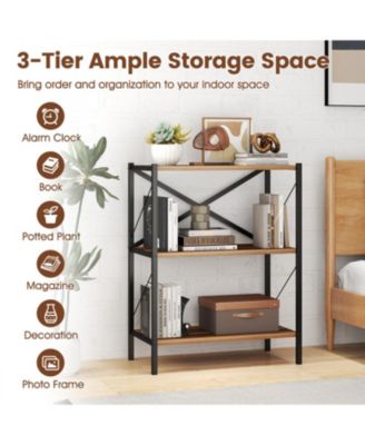 3 Tier Bookcase with Heavy Duty Metal Frame Industrial Shelf