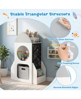 3-Tier Kids Bookshelf Rocket Space Theme Toddler Toy Storage Organizer