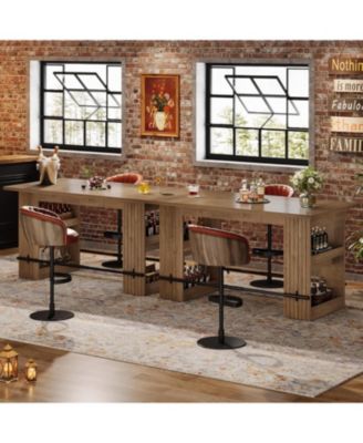 63-Inch Bar Table, Home Bar Units with Footrest & Storage Shelves, Counter Height Pub Dining Table