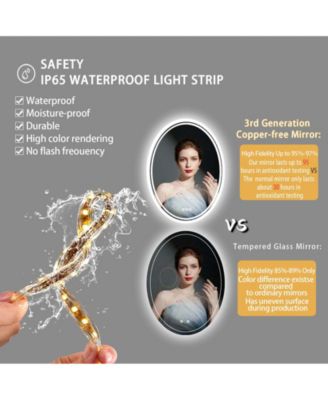 Oval Wall Mounted Dimmable 3 Colors Vanity Mirrors with Anti-Fog Smart Touch Switch