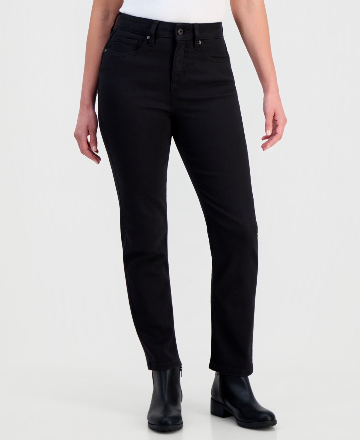 Женские джинсы Style & Co Petite High-Rise Natural Straight-Leg Jeans, Petite & Petite Short, цвет: Глубокий чёрный — фото 2