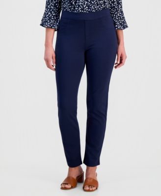 Petite Mid Rise Pull On Straight Leg Ponte Pants