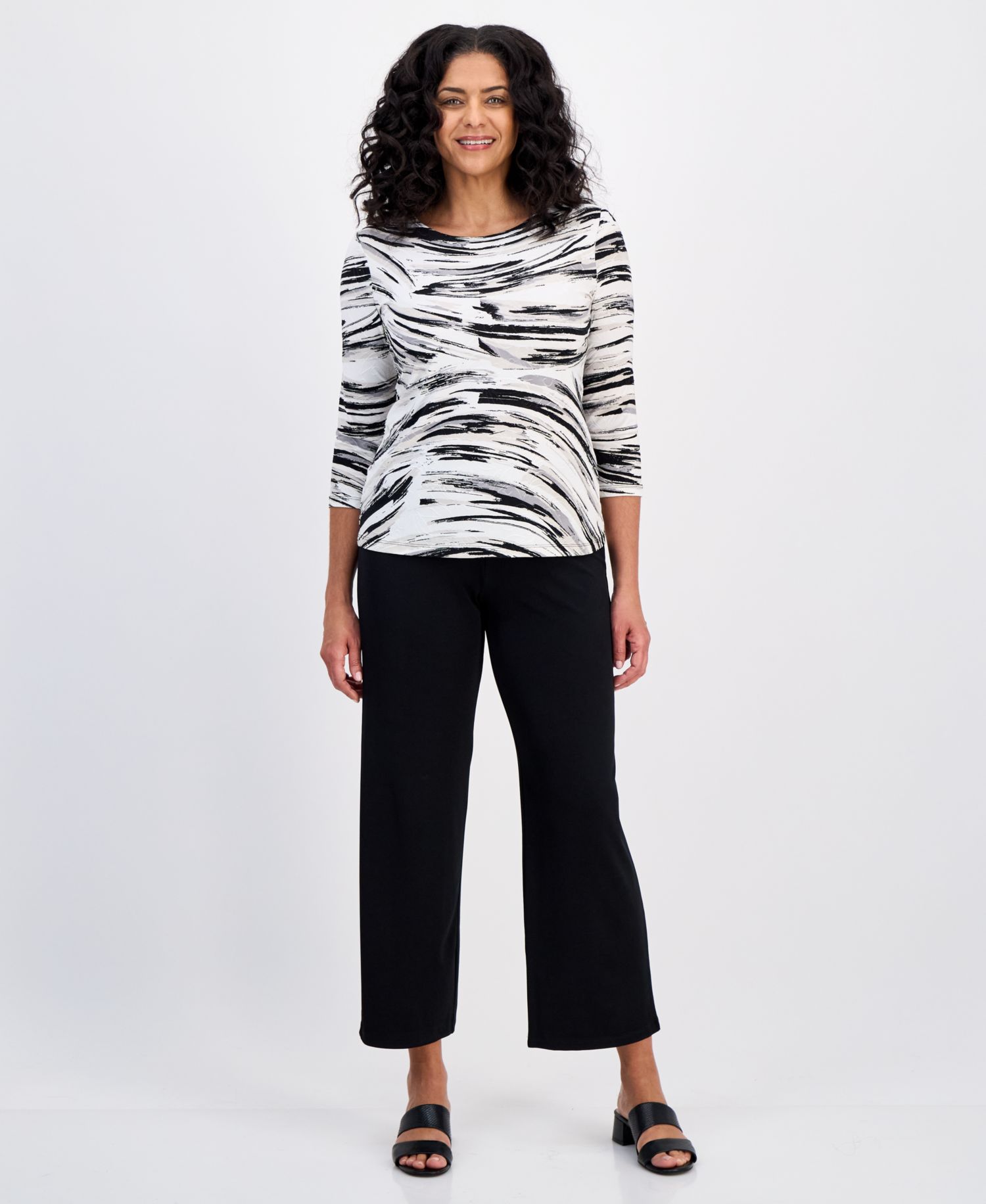 Petite Windswept Jacquard Printed 3/4-Sleeve Top