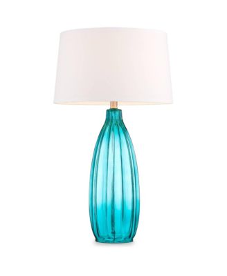 Coastal Table Lamps 30 Tall Set of 2 Fluted Blue Glass  Drum Shade for Living Room Family Bedroom Bedside Nightstand
