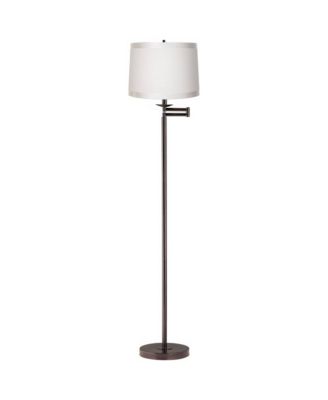 Modern Swing Arm Floor Lamp 60.5 Tall Self Trim Fabric Drum Shade for Living Room Reading Bedroom Office