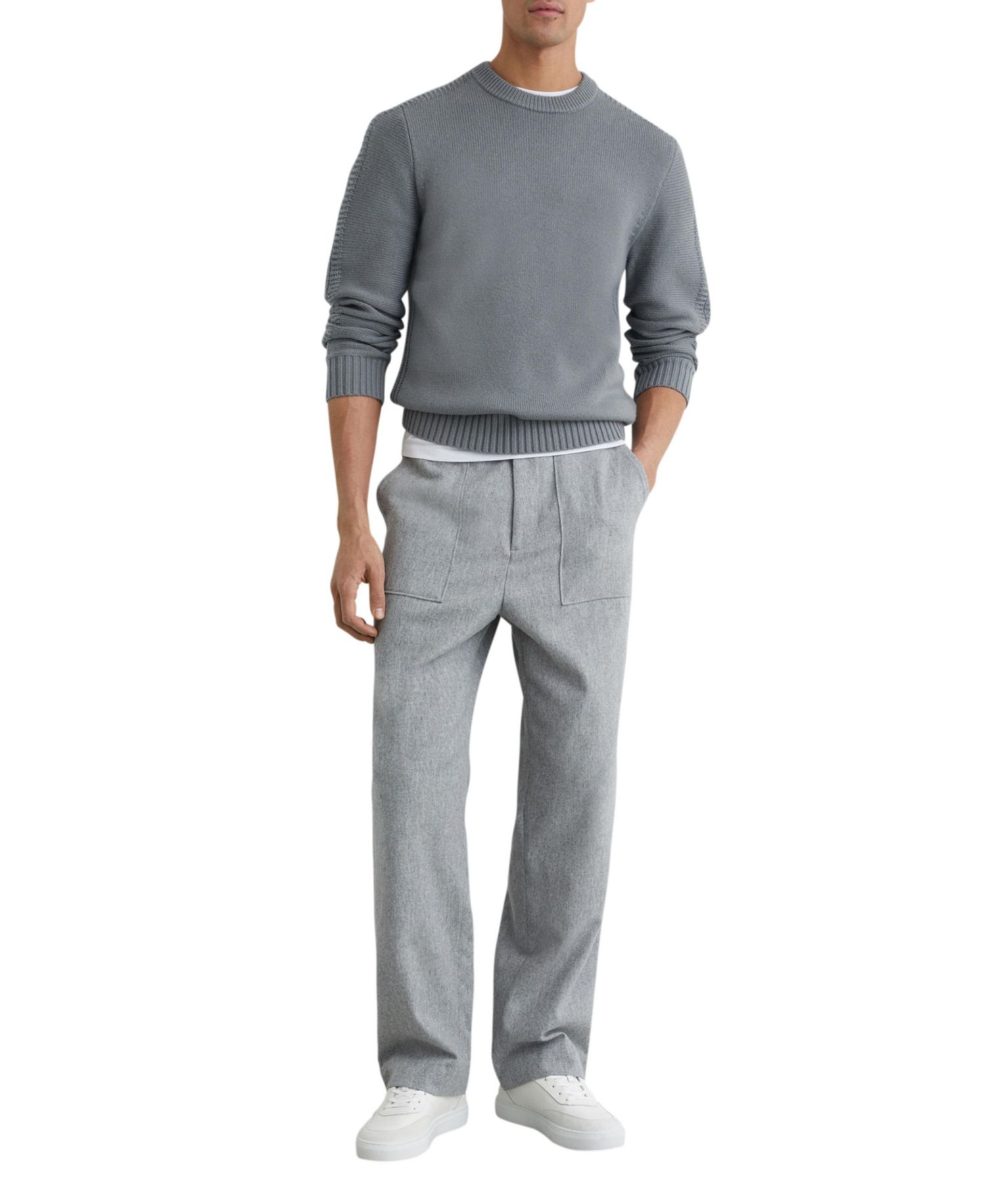 Men's Beech Wool-Blend Rib-Detail Crew-Neck Jumper Sweater