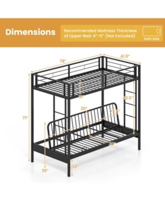 Over Futon Bunk Bed with 2 Ladders and Safety Guardrails
