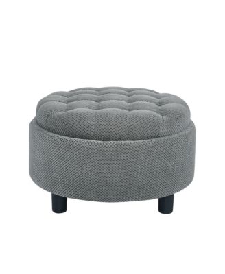 25" Round Storage Ottoman - Modern Tufted Fabric Circle Coffee Table with Removable Top, Footrest Stool for Bedroom