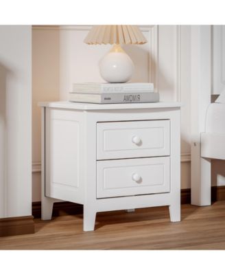 Elegant Modern Wooden Nightstand with 2 Drawers Finish Bedside Table for Bedroom Living Room