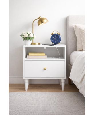 Modern Nightstand with Storage Space and LED Light Glass Top Jewelry Storage Bedside Table