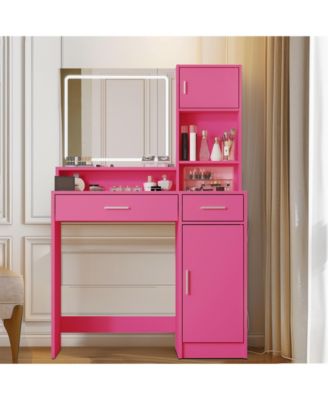 Adjustable Medium Brightness Vanity Table with Bedside Cabinet Standard Mirror Classic