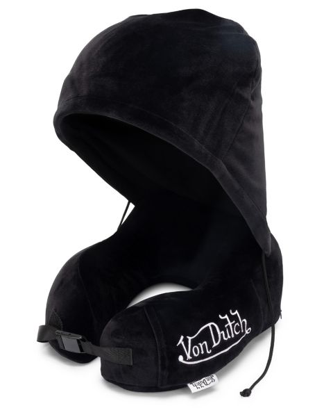 Подушка Von Dutch Eyeconic Hooded Ergonomic Memory Foam 5" Travel Neck Pillow, цвет: Чёрный