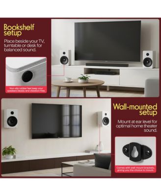 6.5” Bookshelf Speakers - Pair of Wired Bookshelf Speakers with Wall Mount Brackets, 2-Way HiFi Home Theater with Fiberglass Cone