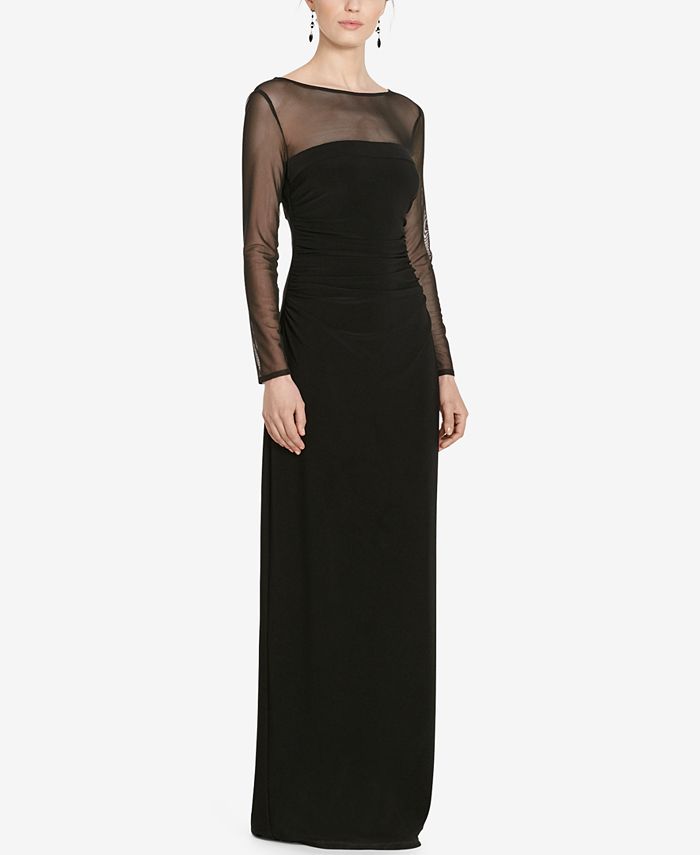 Lauren Ralph Lauren Mesh-Jersey Gown - Macy's