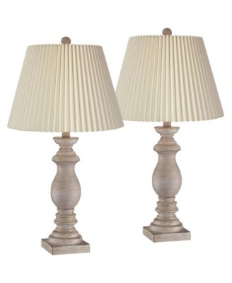 Rustic Farmhouse Table Lamps  High Set of 2 -Washed Faux Wood Linen Pleat Shade for Bedroom Living Room