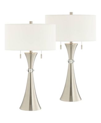 Rachel 28" Tall Concave Column Modern Table Lamps Set of 2 Pull Chain WiFi Smart Socket for Living Room
