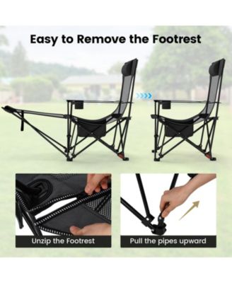 Camping Lounge Chair w/Detachable Footrest 4-position Backrest Carrying Bag