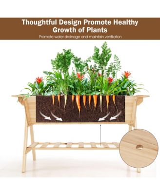 59'' x 31'' x 32.5'' Raised Garden Bed w/ Shelf Wood Elevated Planter Box w/ Liner