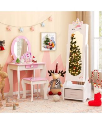 Princess Vanity Table and Stool Set with Jewelry Cabinet and Mirror Drawer