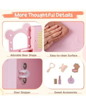 Kids Vanity with Lights and 5 Drawers Bear Design Dressing Table Set