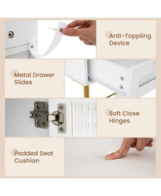 Modern Makeup Vanity Desk with Lighted Mirror Jewelry Cabinet and Stool Set