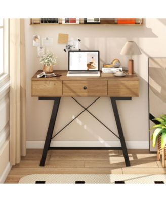 Flip Top Mirror Vanity Desk with Power Outlets and Storage Compartments