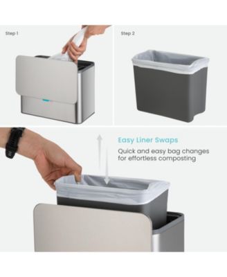 1.3 Gallon Stainless Steel Compost Bin with CleanAura Odor Control and Removable Liner