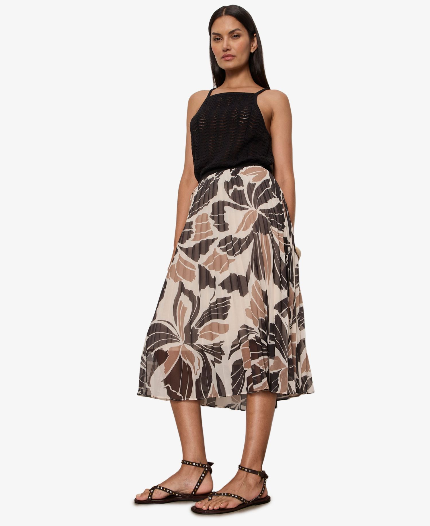 Women's Nostalgia Pleated Polyester Midi Skirt