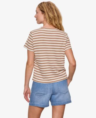 Women's Striped Crewneck Textured T-Shirt