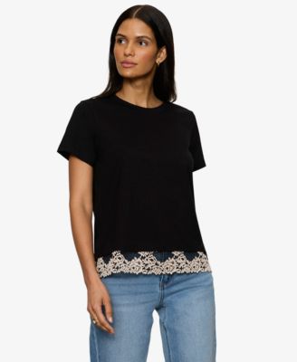 Women's Lace-Hem Crewneck T-Shirt
