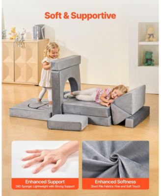 14-Piece Modular Kids Play Couch with Armrests, Convertible Sectional Toddler Sofa