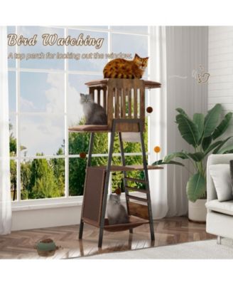 Zeus and Ruta 58 in. Modern Cat Tree Tower for Large Cats Maine Coon Scratching Board Hammock Removable Pads