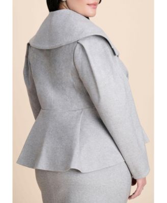 Women's Wide Collar Peplum Heathered Jacket