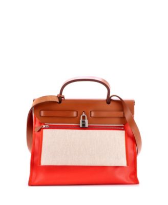Pre-Owned HERMES 31 Herbag Zip Berline Vache Canvas and Leather