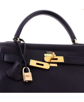 Kelly 28 Handbag Black Clemence with Gold Hardware
