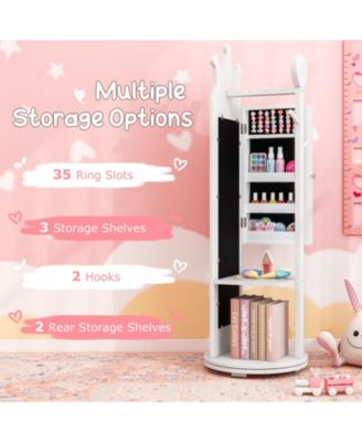 Princess Vanity Table and Stool Set with Jewelry Cabinet and Full-Length Mirror