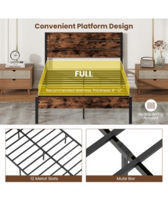 Metal and Wood Platform Bed Frame with Headboard and Noise-Free Slats