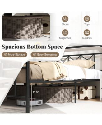 Metal Bed Frame with Headboard and Snap-Lock Slats