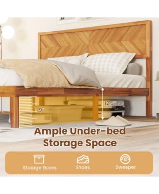 Rubberwood Platform Bed Frame with Storage Drawers and Headboard