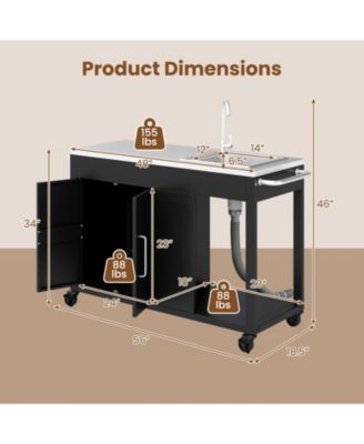 56 in Outdoor Grill Table with Sink and Stainless Steel Top