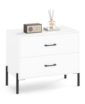 Modern 2-Drawer Nightstand with Metal Legs and Wide Storage