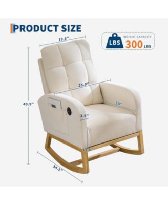 Linen Nursery Rocking Chair with USB Port and Side Pocket