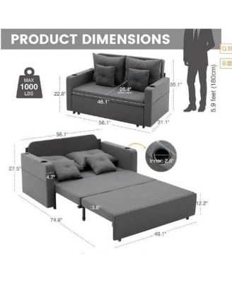 56" Sleeper Loveseat Sofa Bed, Pull-Out Couch with USB Ports, Cup Holders and Side Pockets