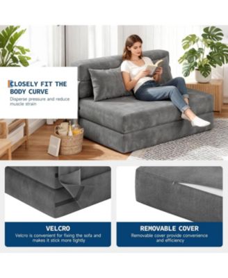 76" Folding Sofa Bed, Convertible Futon Couch with Pillow, Linen Fabric for Small Spaces