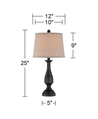 Ben Rustic Farmhouse Table Lamps 25" High Set of 2 Dark with Table Top Dimmers Linen Drum Shade for Bedroom Living Room Home
