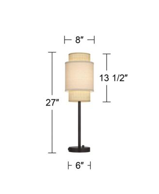 Tull 27" Tall Modern Table Lamps Set of 2 USB Port AC Power Outlet Living Room Charging Tan Tiered Shade