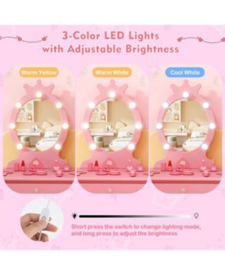 Kids Vanity Set with LED Lighted Mirror and Adjustable Brightness