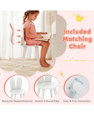 Kids Vanity Desk and Chair Set with Colorful Lights and Open Shelves